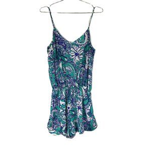 Lilly Pulitzer Deanna Romper in Montauk Blue Teal White Paisley M